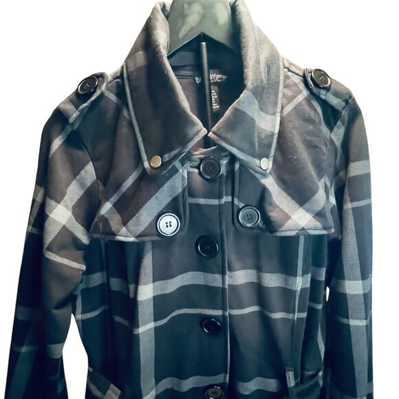 Self Esteem Jacket Double Breast Trench Coat Black-Gray Check Juniors Large Y2K - Picture 3 of 14